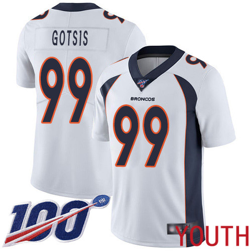 Youth Denver Broncos #99 Adam Gotsis White Vapor Untouchable Limited Player 100th Season Football NFL Jersey